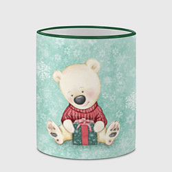 Кружка 3D Медвежонок с подарком, цвет: 3D-зеленый кант — фото 2