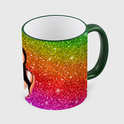 Кружка 3D Manizha Радужные блестки, цвет: 3D-зеленый кант