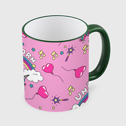 Кружка 3D Единорог Радужный, цвет: 3D-зеленый кант