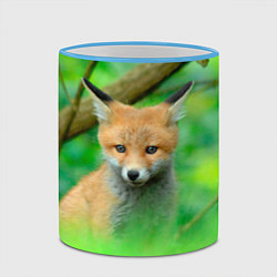 Кружка 3D Лисенок в зеленом лесу, цвет: 3D-небесно-голубой кант — фото 2