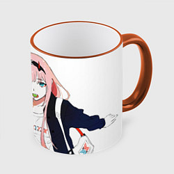 Кружка 3D Zero Two, Darling in the Franx, цвет: 3D-оранжевый кант