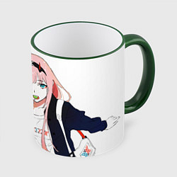 Кружка 3D Zero Two, Darling in the Franx, цвет: 3D-зеленый кант