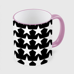 Кружка 3D Белые звёзды на чёрном фоне, цвет: 3D-розовый кант