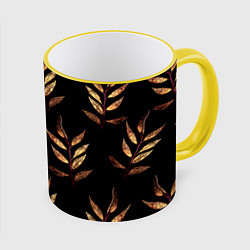 Кружка 3D Золотисто-красные листья, цвет: 3D-желтый кант