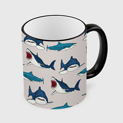 Кружка 3D Кровожадные акулы паттерн, цвет: 3D-черный кант