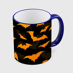 Кружка 3D ЛЕТУЧИЕ МЫШИ НОЧЬ ХЕЛЛОУИН HALLOWEEN NIGHT BATS, цвет: 3D-синий кант