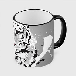 Кружка 3D Белый снежный тигр, цвет: 3D-черный кант