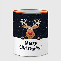 Кружка 3D Новогодний Оленёнок Рудольф, цвет: 3D-оранжевый кант — фото 2