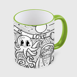 Кружка 3D All you need is The Beatles Раскраска, цвет: 3D-светло-зеленый кант