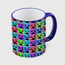Кружка 3D МАЙНКРАФТ MINECRAFT ЦВЕТНЫЕ КРИПЕРЫ, цвет: 3D-синий кант