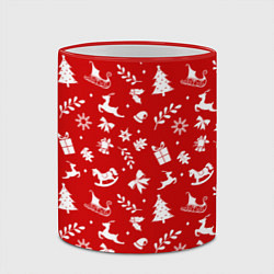 Кружка 3D НОВОГОДНИЙ УЗОР КРАСНО БЕЛЫЙ, цвет: 3D-красный кант — фото 2