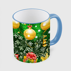 Кружка 3D Новогоднее Настроение Елка, цвет: 3D-небесно-голубой кант