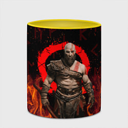 Кружка 3D GOD OF WAR РАГНАРЁК, КРАТОС В ОГНЕ, цвет: 3D-белый + желтый — фото 2