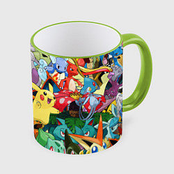 Кружка 3D АНИМЕ, ПОКЕМОНЫ ВСЕ ПЕРСОНАЖИ POKEMON, цвет: 3D-светло-зеленый кант