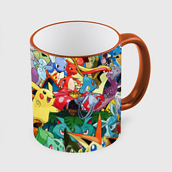 Кружка 3D АНИМЕ, ПОКЕМОНЫ ВСЕ ПЕРСОНАЖИ POKEMON, цвет: 3D-оранжевый кант