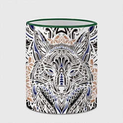 Кружка 3D БЕЛАЯ ЭТНИЧЕСКА ЛИСА WHITE FOX, цвет: 3D-зеленый кант — фото 2