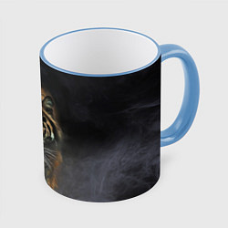 Кружка 3D Тигр в тумане, цвет: 3D-небесно-голубой кант