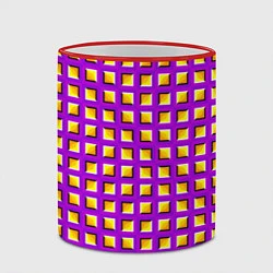 Кружка 3D Фиолетовый Фон с Желтыми Квадратами Иллюзия Движен, цвет: 3D-красный кант — фото 2