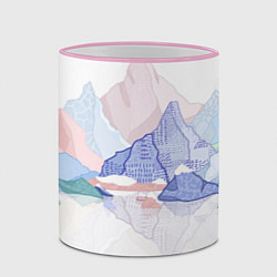Кружка 3D Разноцветные пастельные оттенки гор в отражении во, цвет: 3D-розовый кант — фото 2