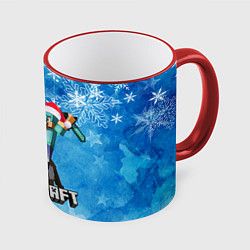 Кружка 3D НОВЫЙ ГОД В МАЙНКРАФТ, СНЕЖИНКИ, 2022, цвет: 3D-красный кант