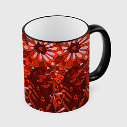 Кружка 3D Красные цветы абстракция, цвет: 3D-черный кант