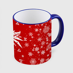 Кружка 3D КРАСНЫЙ СВИТЕР ВЕДЬМАК НОВОГОДНИЙ, цвет: 3D-синий кант