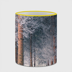 Кружка 3D Зимний еловый лес, цвет: 3D-желтый кант — фото 2