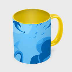 Кружка 3D МоРское Дно с Акулами, цвет: 3D-белый + желтый