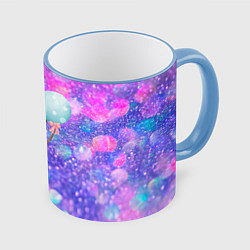 Кружка 3D День Рождения - Медвежонок с шариками, цвет: 3D-небесно-голубой кант