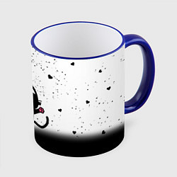 Кружка 3D Котик в тумане Сердечки, цвет: 3D-синий кант