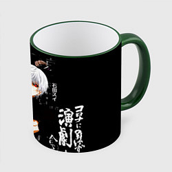 Кружка 3D Токийский Гуль на фоне Иероглифов Tokyo Ghoul, цвет: 3D-зеленый кант