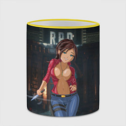 Кружка 3D Claire Redfield from Resident Evil 2 remake by sex, цвет: 3D-желтый кант — фото 2