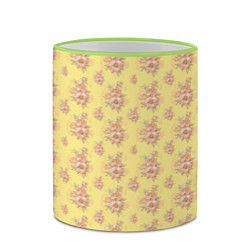 Кружка 3D Розовые пионы на желтом фоне, цвет: 3D-светло-зеленый кант — фото 2