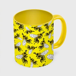 Кружка 3D Пчелы на желтом, цвет: 3D-белый + желтый