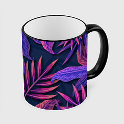 Кружка 3D Neon Tropical plants pattern, цвет: 3D-черный кант
