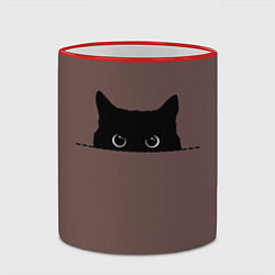 Кружка 3D Черная кошка выглядывает из укрытия, цвет: 3D-красный кант — фото 2