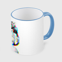 Кружка 3D Кошкодевочка Waifu, цвет: 3D-небесно-голубой кант