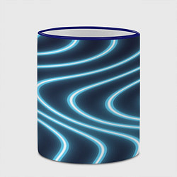 Кружка 3D Неоновый свет Волны голубые на темном фоне, цвет: 3D-синий кант — фото 2