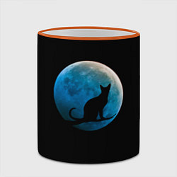 Кружка 3D Силуэт кота на фоне синей луны, цвет: 3D-оранжевый кант — фото 2