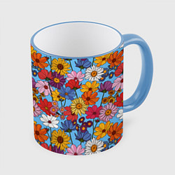 Кружка 3D Ромашки-лютики, цвет: 3D-небесно-голубой кант