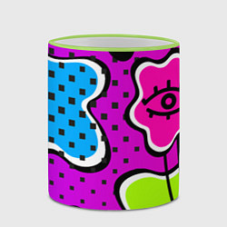 Кружка 3D Яркий абстрактный узор в стиле 90х, неоновые цвета, цвет: 3D-светло-зеленый кант — фото 2