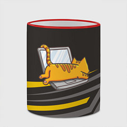 Кружка 3D Котик лежит на ноутбуке, цвет: 3D-красный кант — фото 2