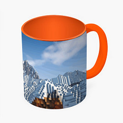 Кружка 3D Minecraft Mountains Video game, цвет: 3D-белый + оранжевый