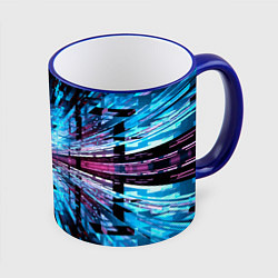Кружка 3D Неоновый информационный голограммный туннель, цвет: 3D-синий кант