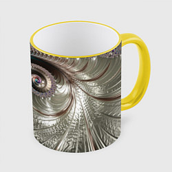 Кружка 3D Fractal pattern Spiral Серебристый фрактал спираль, цвет: 3D-желтый кант