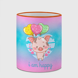 Кружка 3D Iam happy поросенок, цвет: 3D-оранжевый кант — фото 2