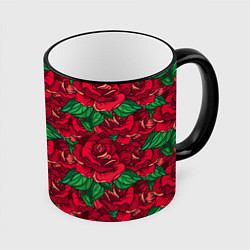 Кружка 3D Цветы Много Красных Роз, цвет: 3D-черный кант