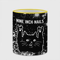 Кружка 3D Группа Nine Inch Nails и Рок Кот, цвет: 3D-желтый кант — фото 2