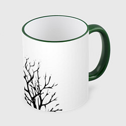 Кружка 3D Черные ветки деревьев на белом фоне, цвет: 3D-зеленый кант