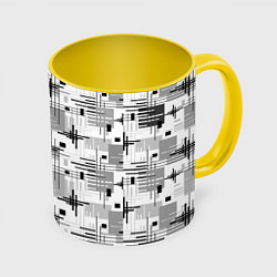 Кружка 3D Черно белый ретро геометрический узор, цвет: 3D-белый + желтый